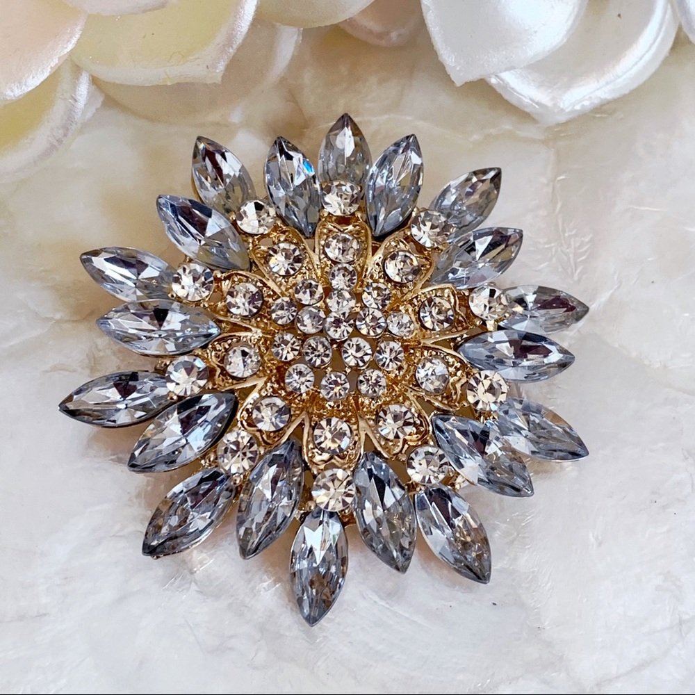 Rhinestone Chrysanthemum Floral Statement Brooch